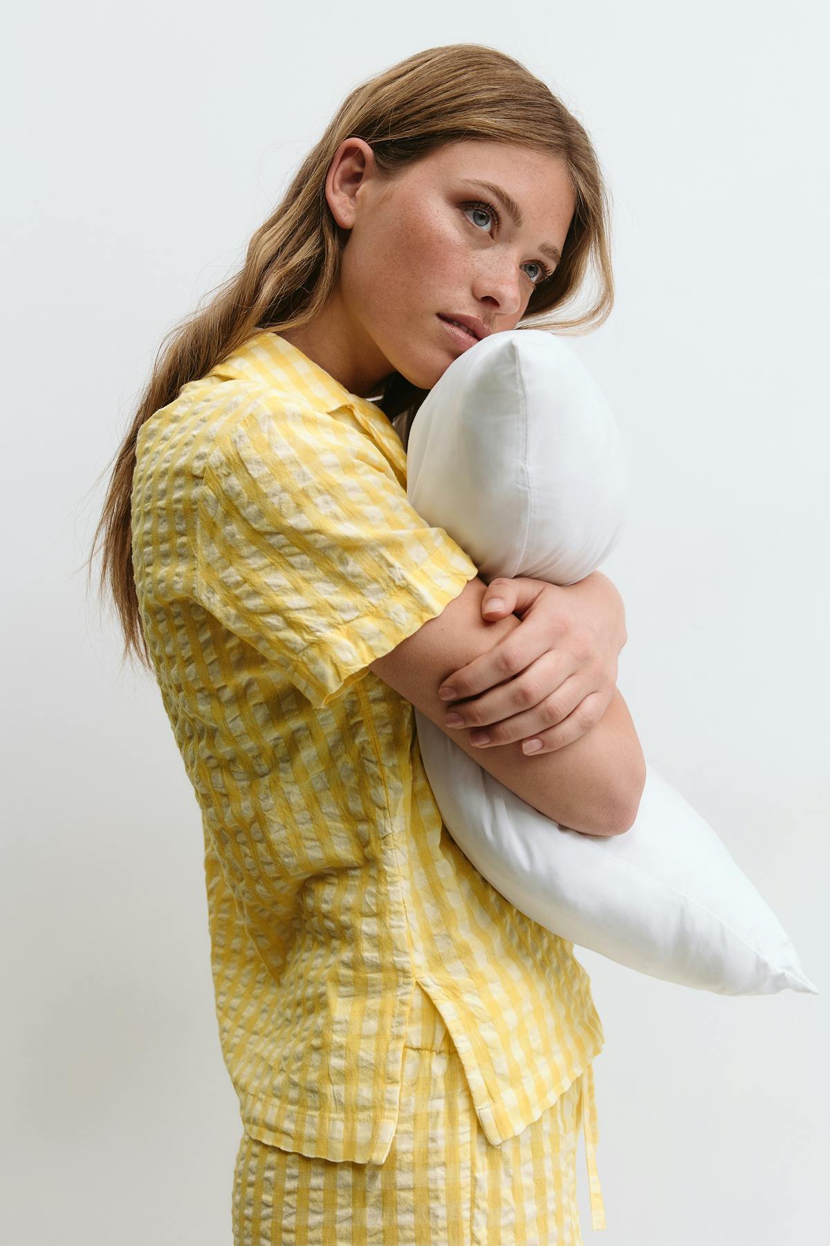 Gingham seersucker shirt - Beige white