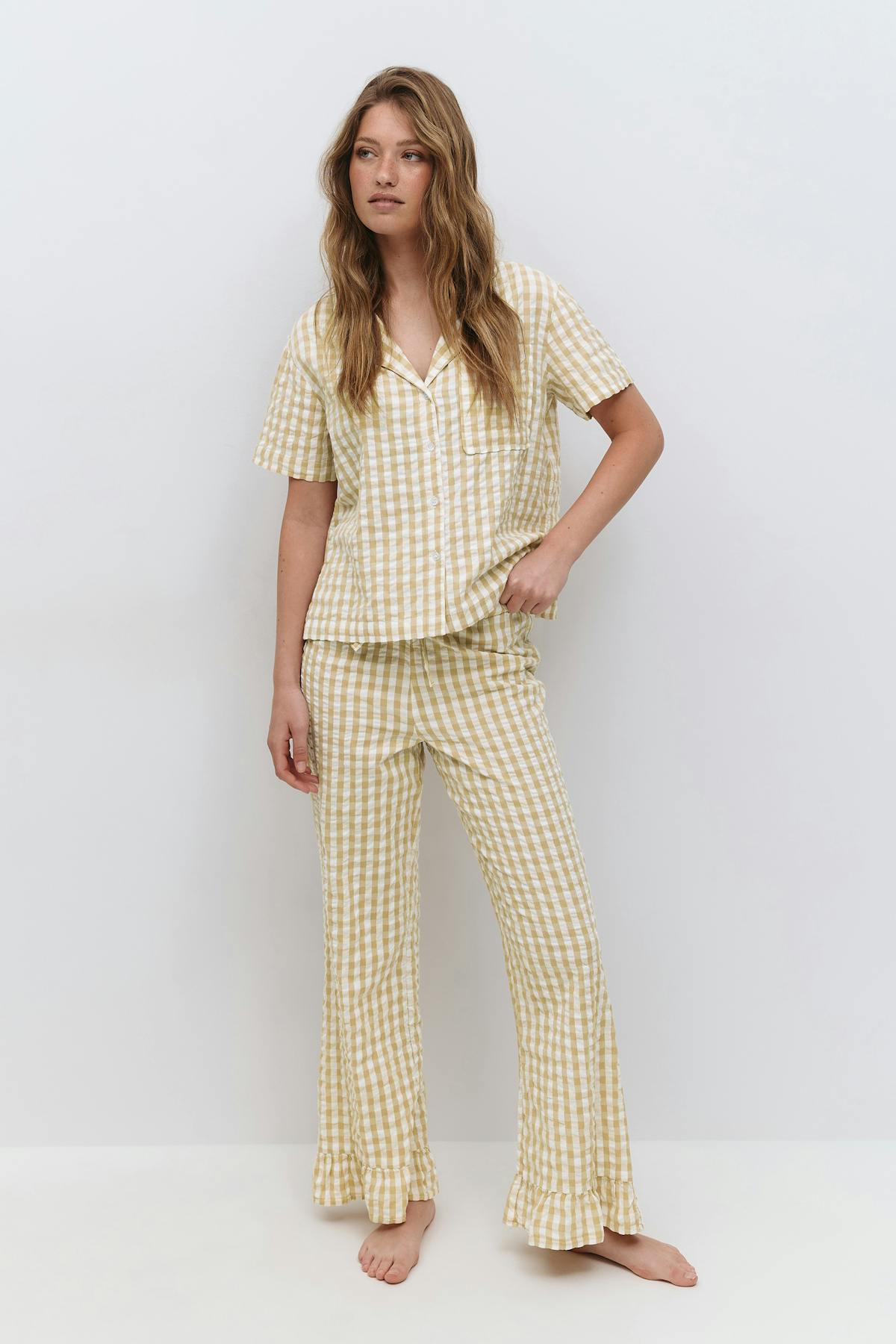 Gingham seersucker shirt - Beige white