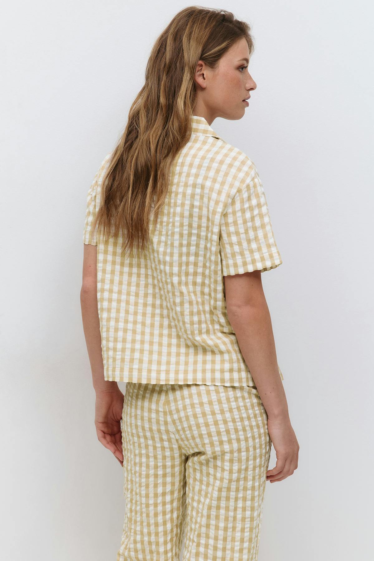 Gingham seersucker shirt - Beige white