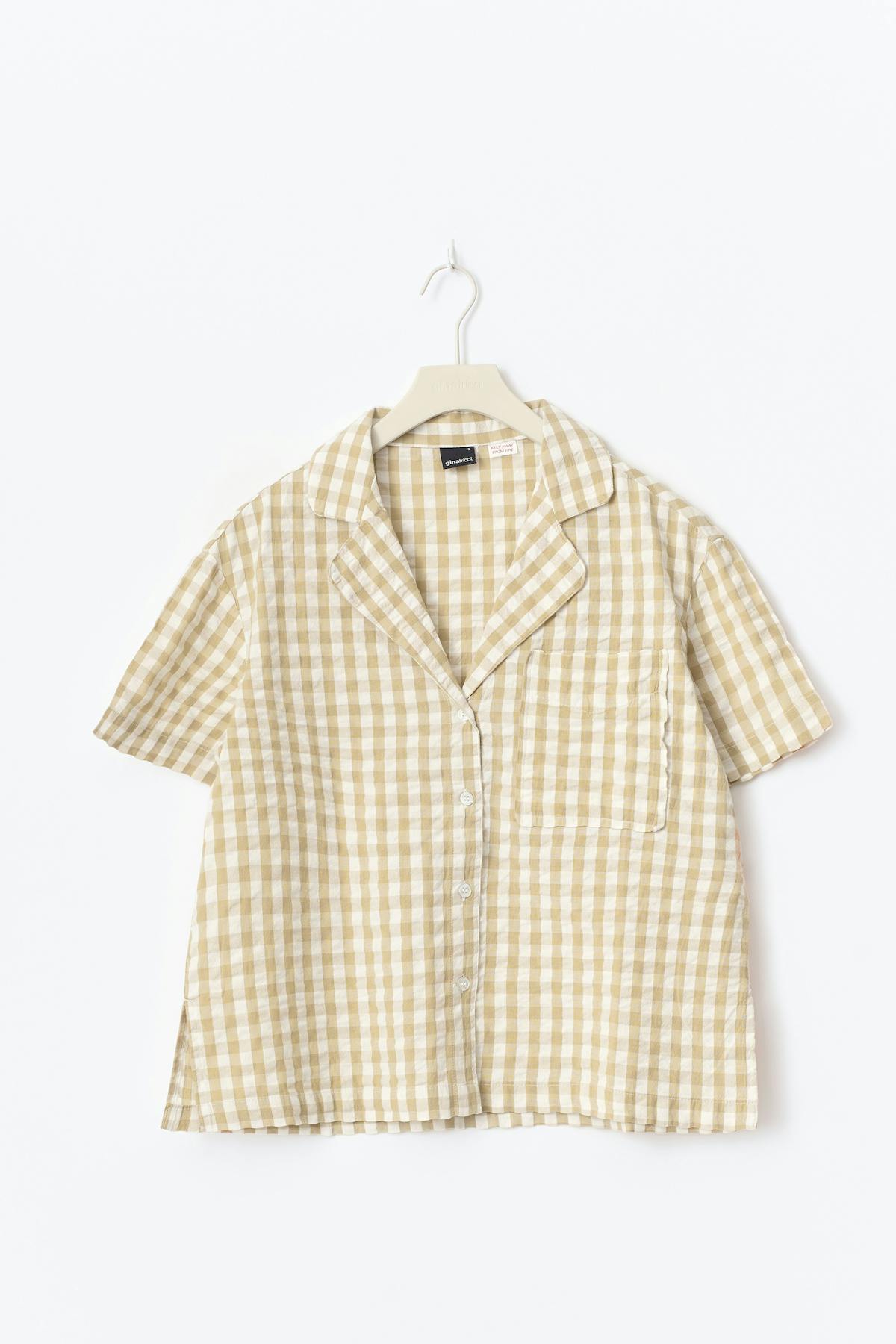 Gingham seersucker shirt - Beige white
