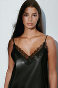 Lace detail pu dress - Noir