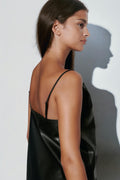 Lace detail pu dress - Noir