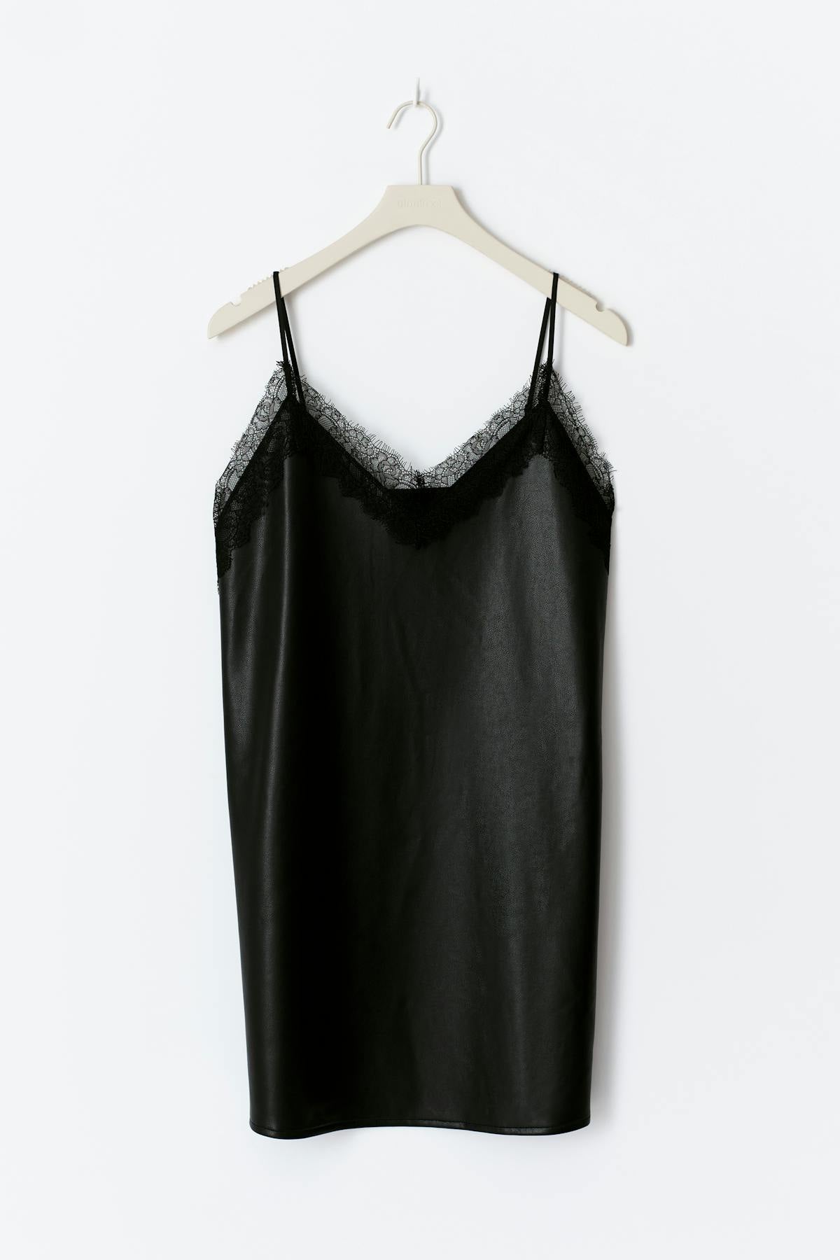 Lace detail pu dress - Noir