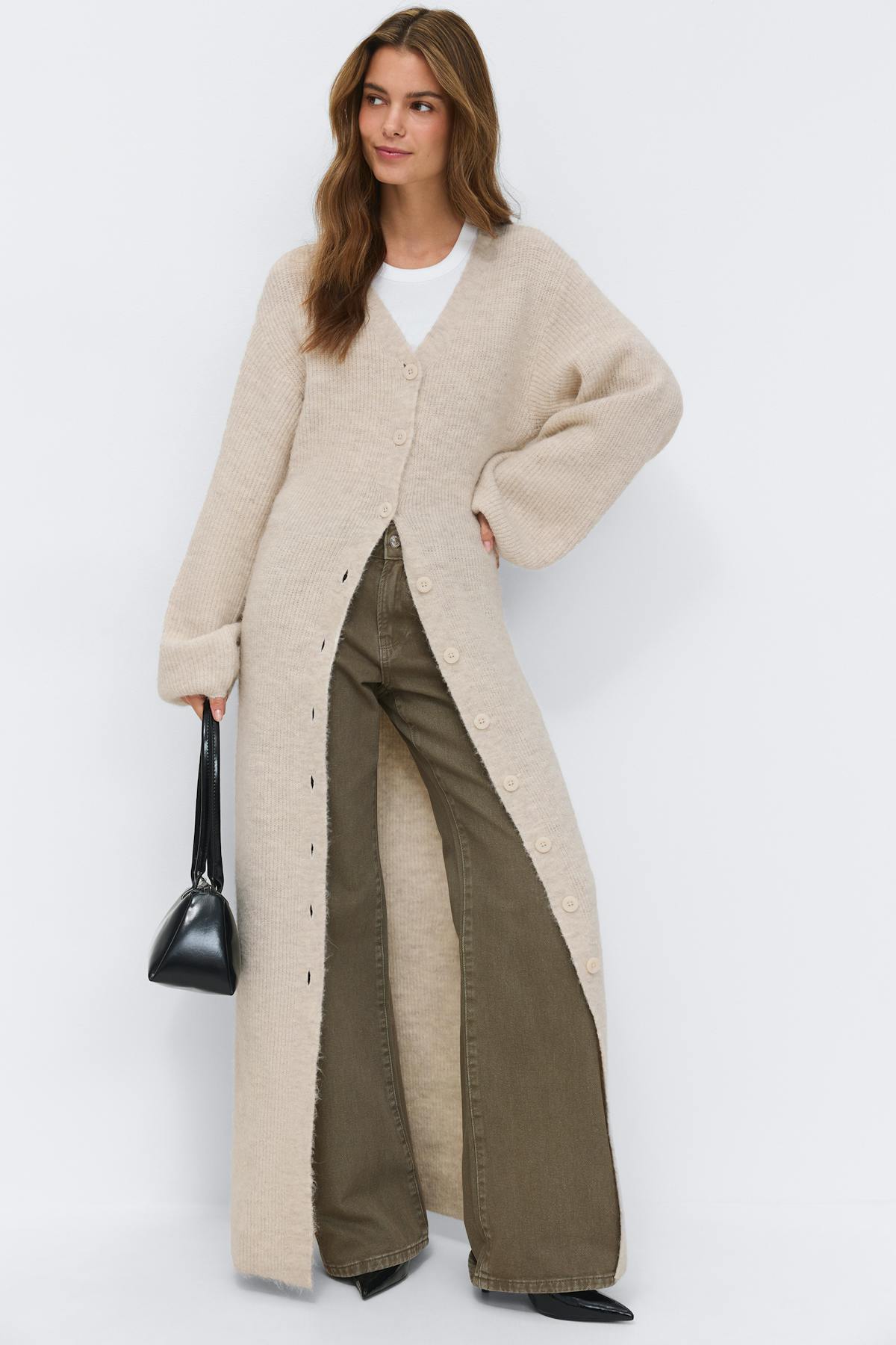 knitted button down dress - New camel
