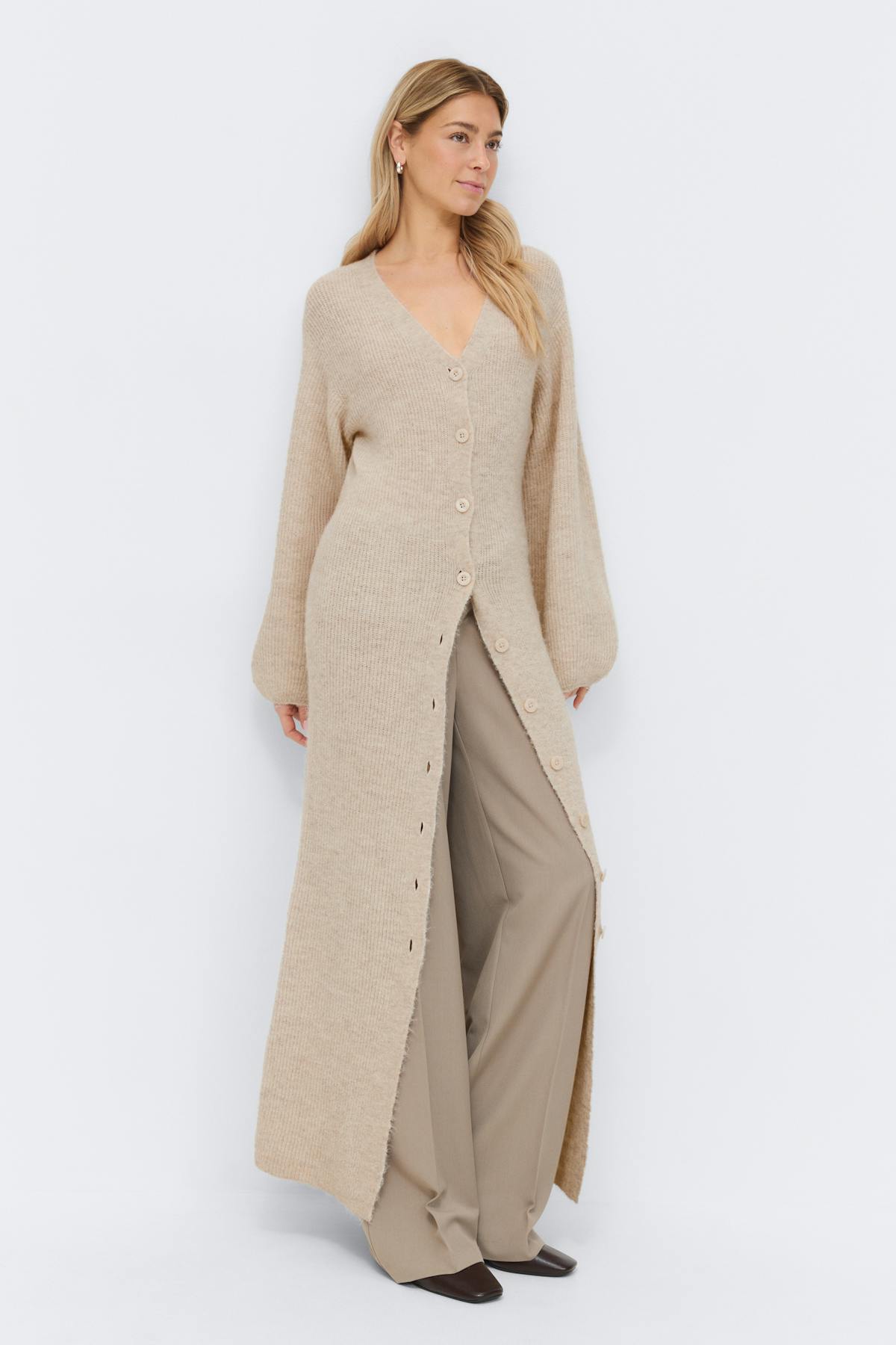 knitted button down dress - New camel