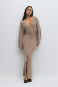 knitted button down dress - Dk grey melange