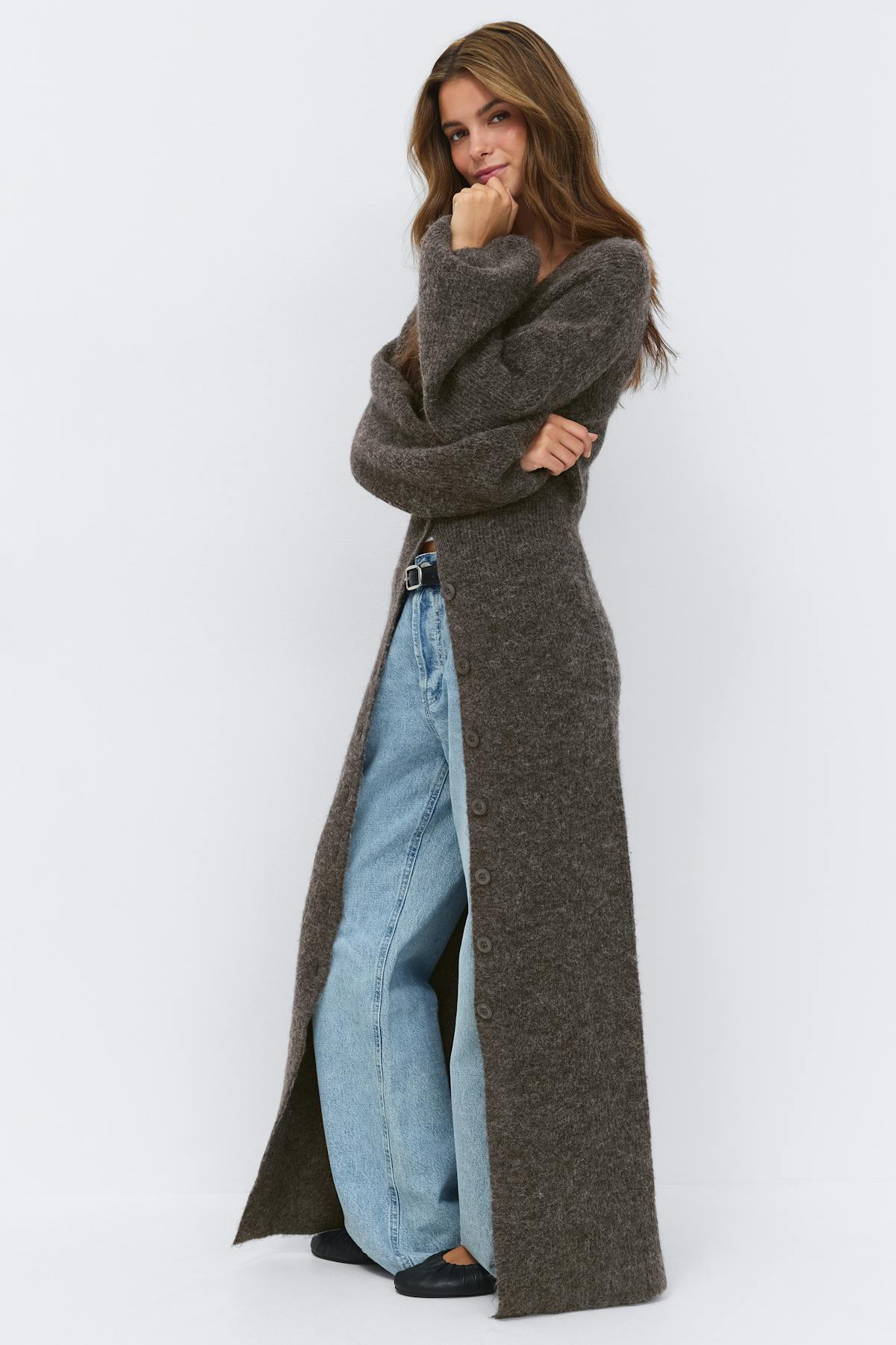 knitted button down dress - Mid grey mel