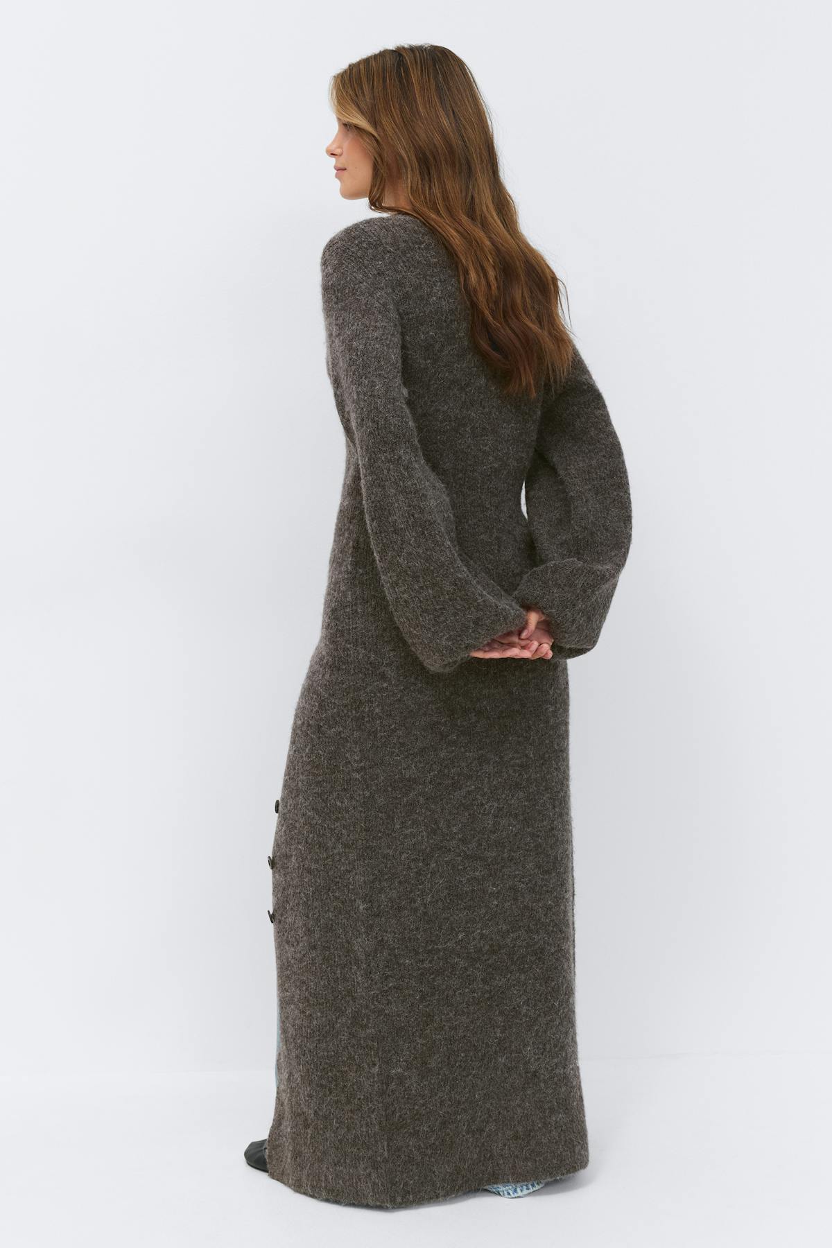 knitted button down dress - Mid grey mel