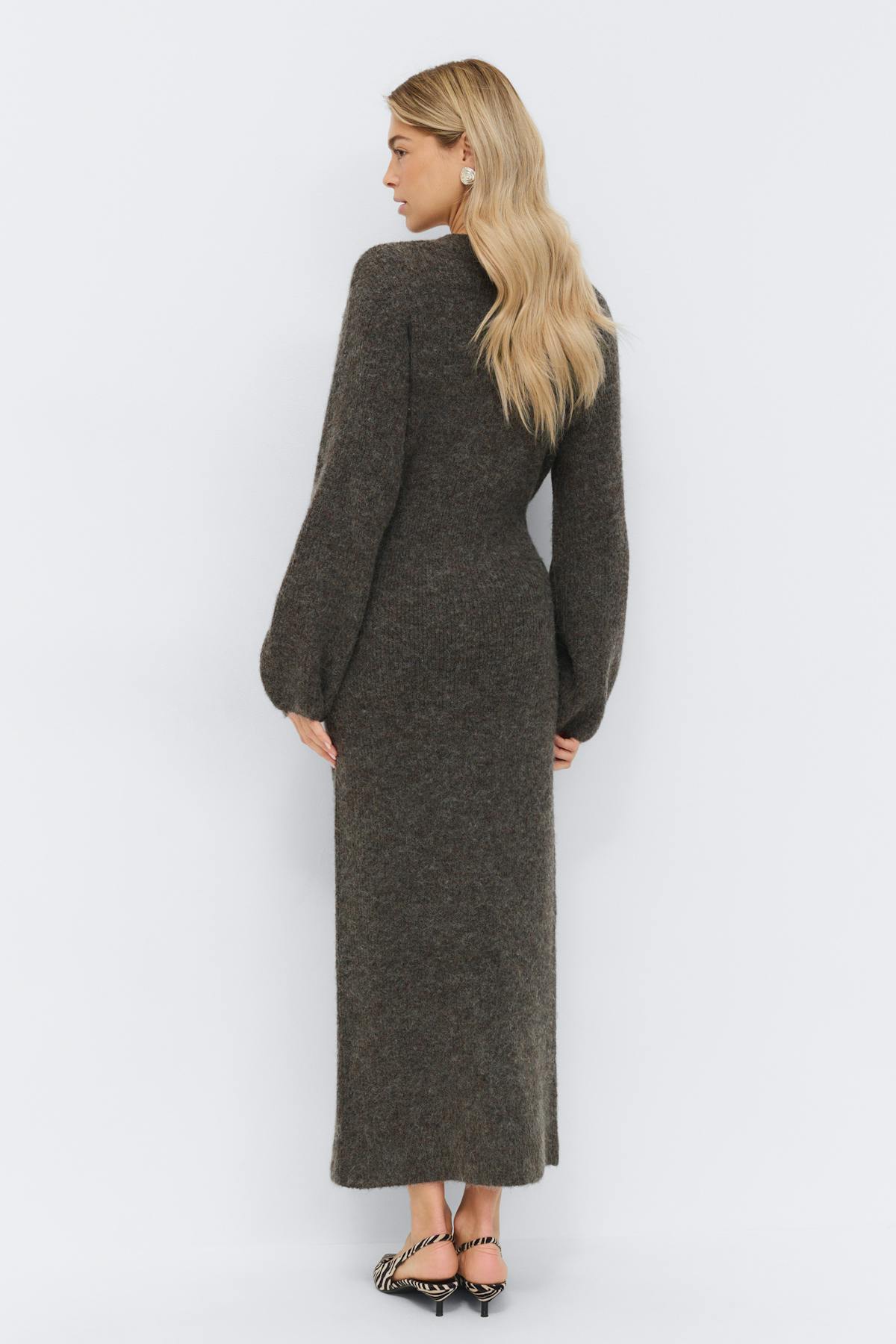 knitted button down dress - Mid grey mel