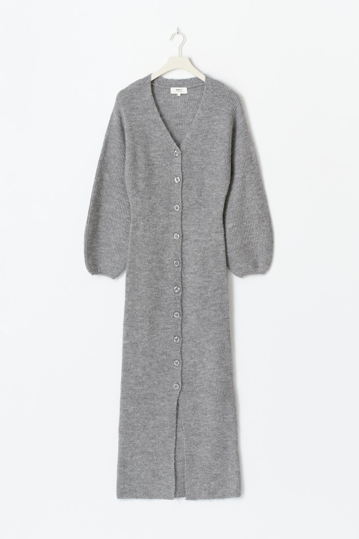 knitted button down dress - Dk grey melange