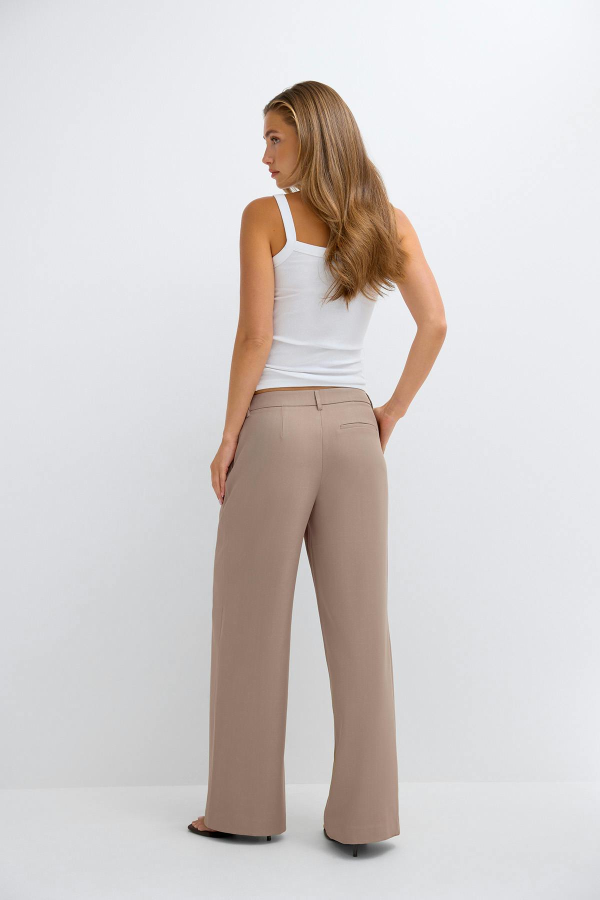 Mid wide pleated trousers - Beige foncé
