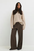 Mid wide pleated trousers - Marron foncé