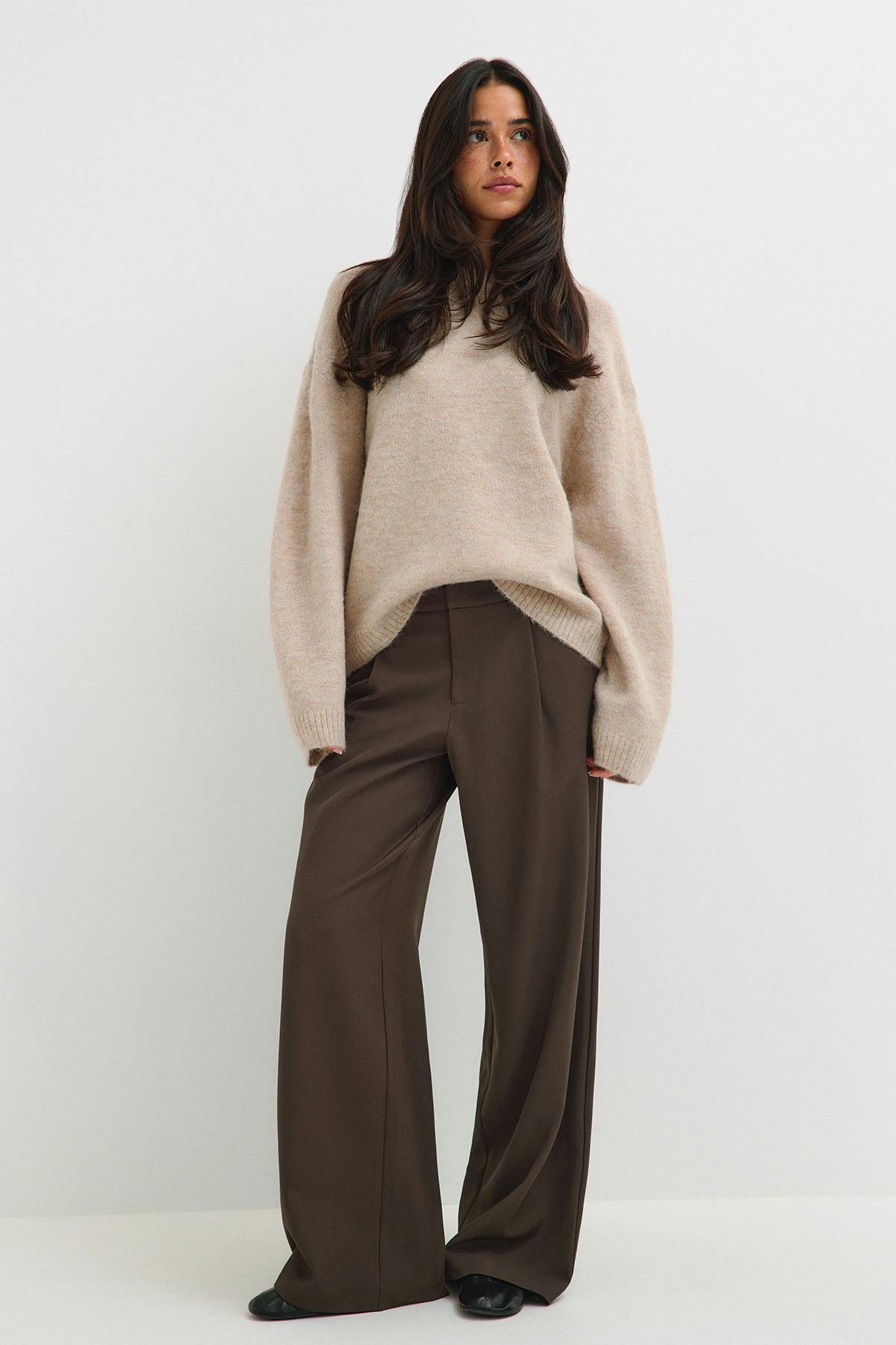 Mid wide pleated trousers - Marron foncé