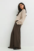 Mid wide pleated trousers - Marron foncé