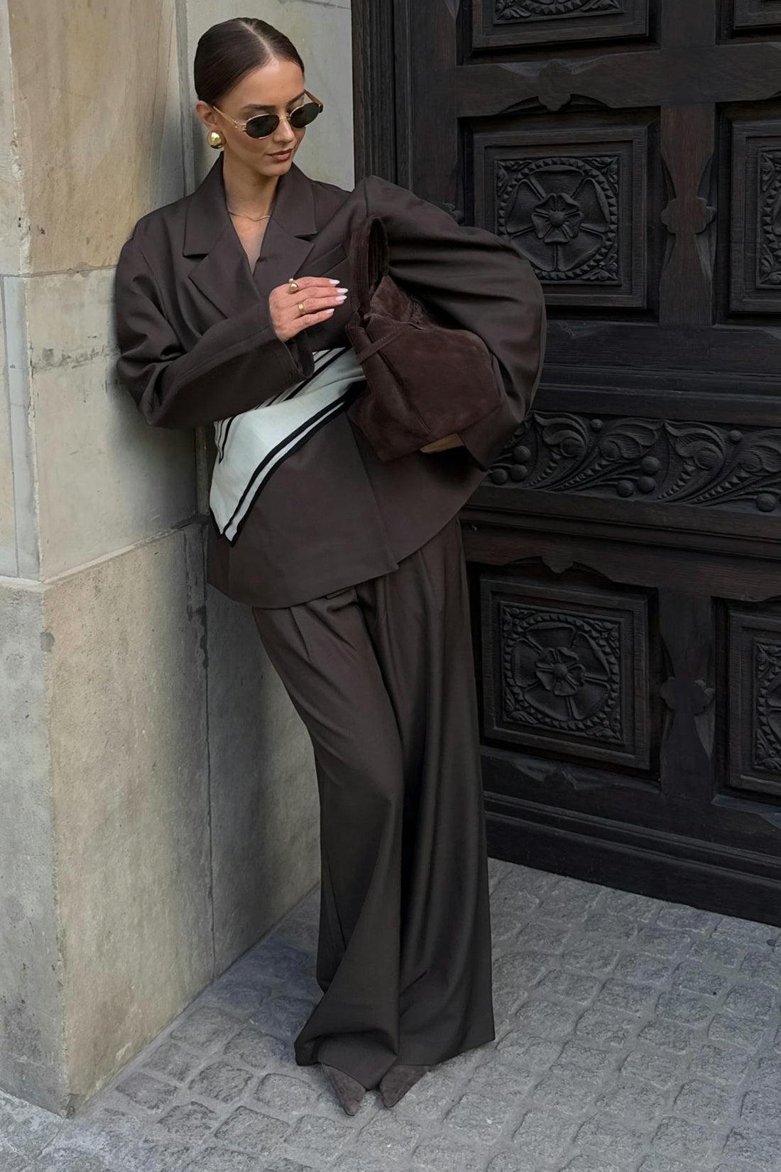 Mid wide pleated trousers - Marron foncé