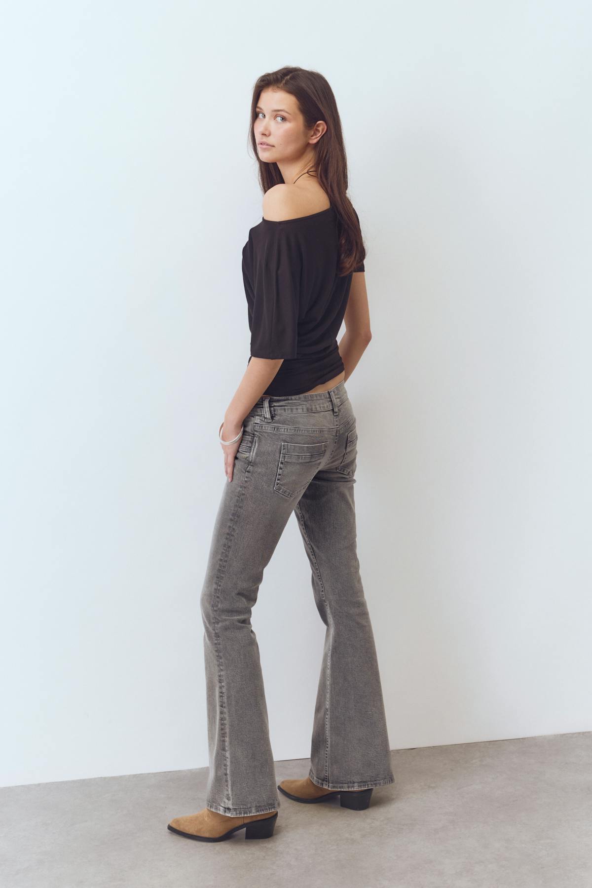Scandi low waist bootcut jeans - Gris clair