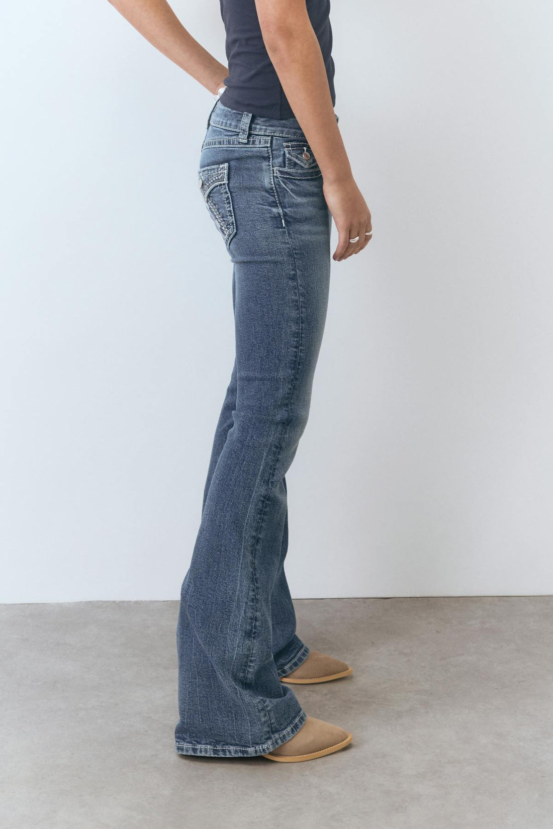 Embroidery jeans - Mid blue