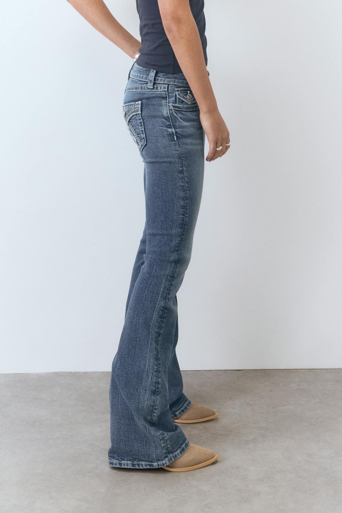 Embroidery jeans - Mid blue