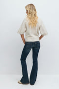 14+ pleated flare jeans - Grey distressed