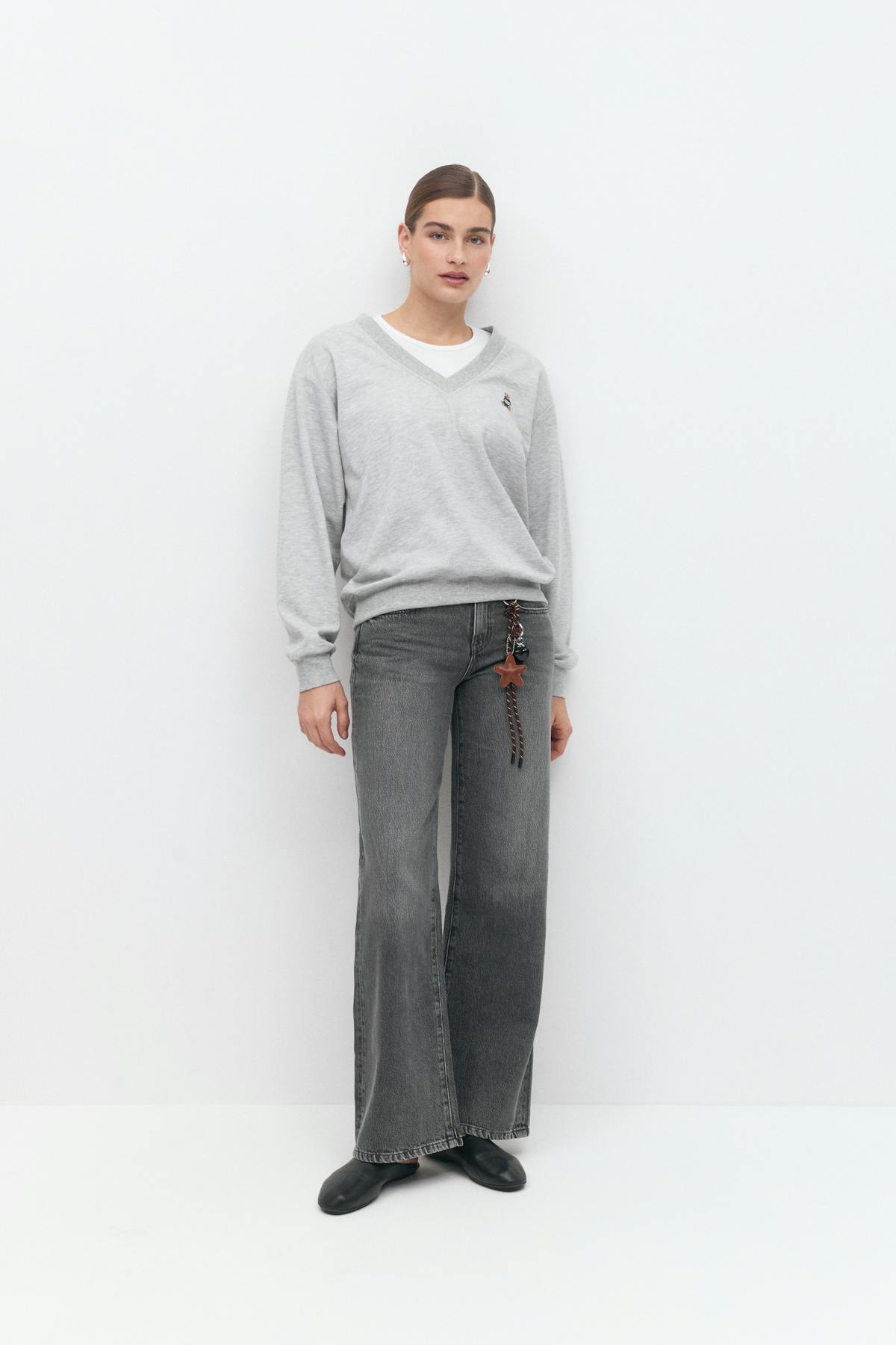 V-neck sweater - Lt grey melange
