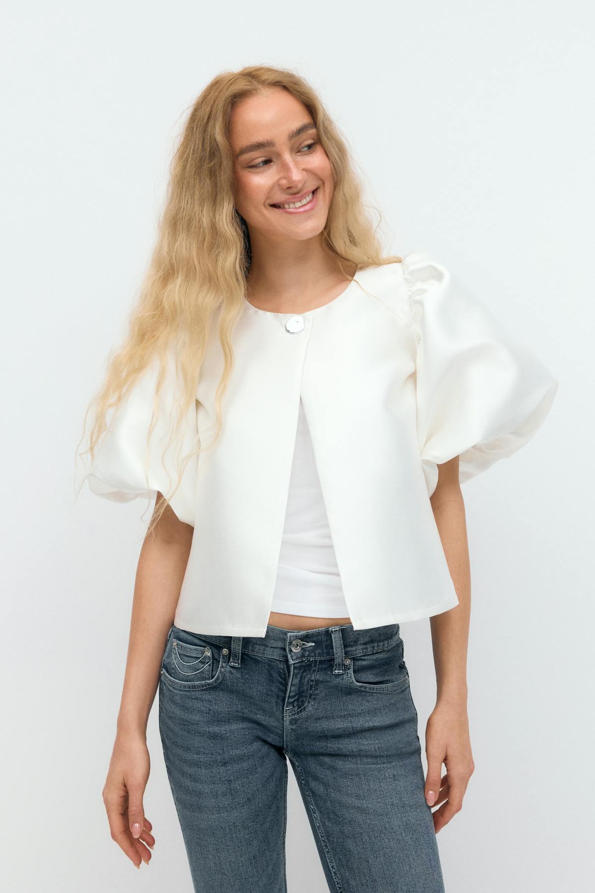 One button puff sleeve blouse - Crème
