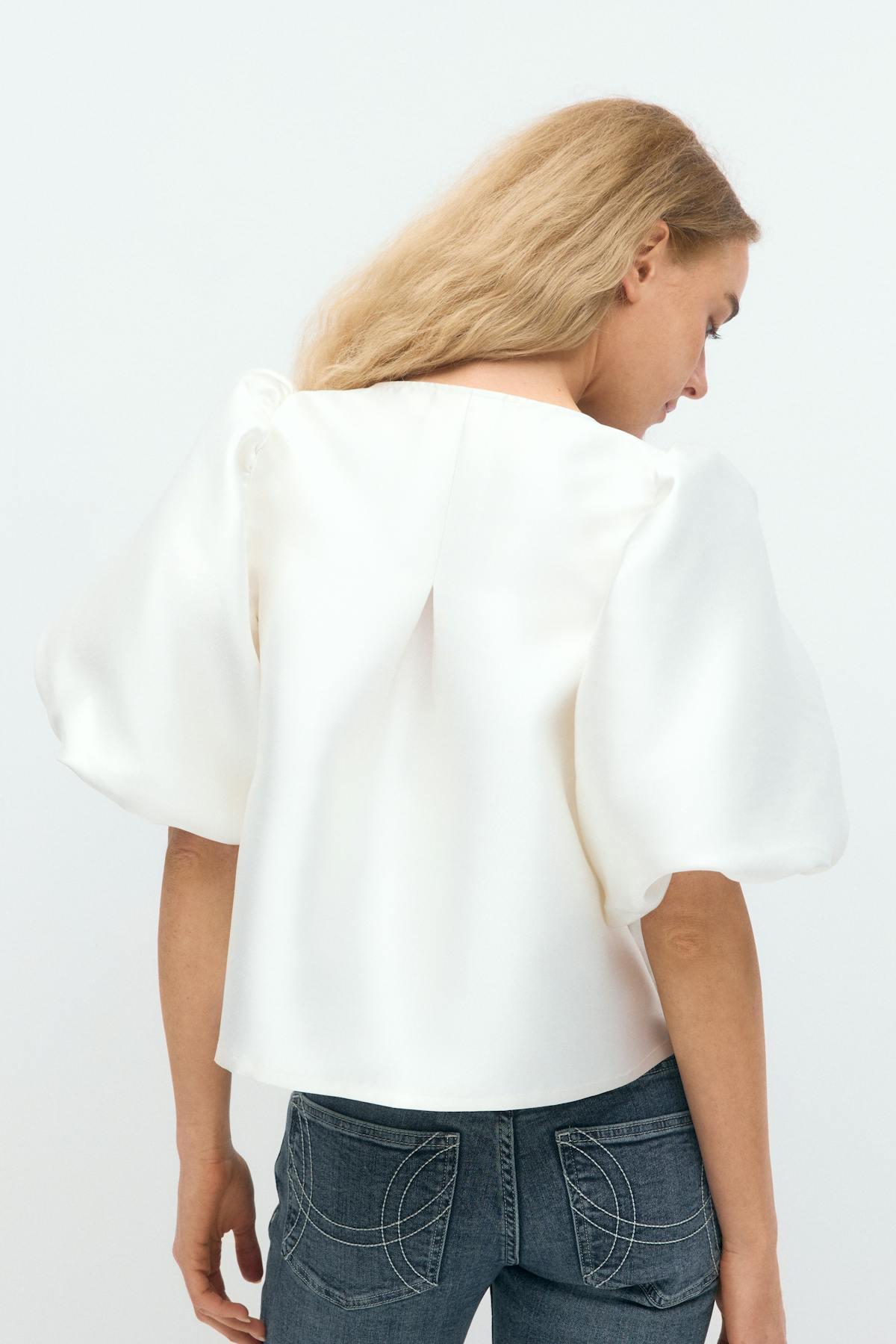 One button puff sleeve blouse - Crème