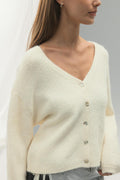 V-neck knitted cardigan - Gardenia