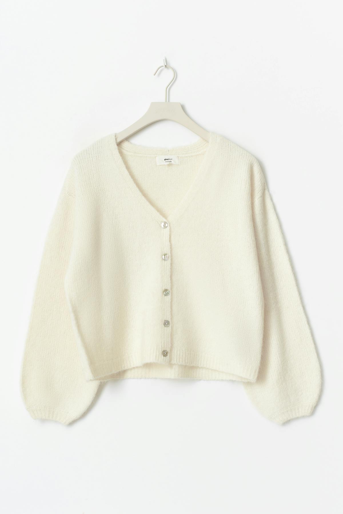 V-neck knitted cardigan - Gardenia