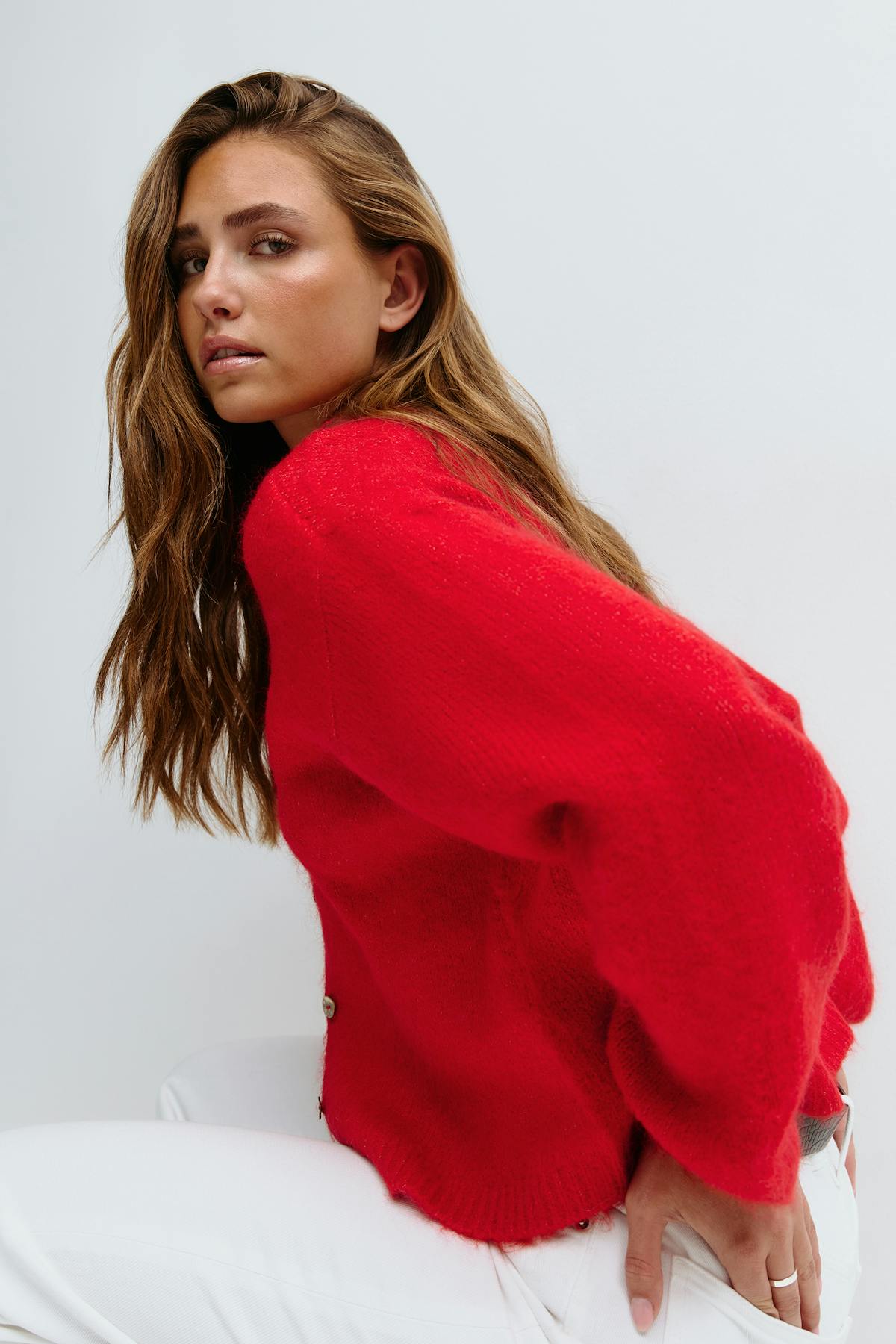 V-neck knitted cardigan - Gardenia