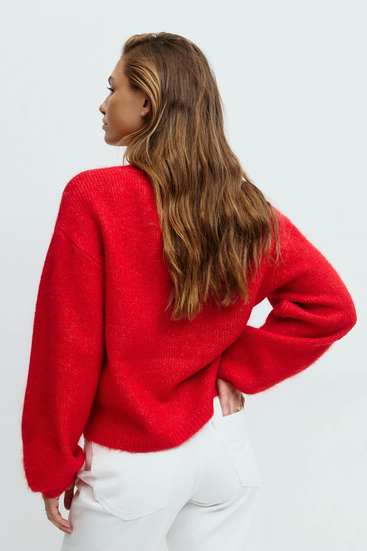 V-neck knitted cardigan - High risk red