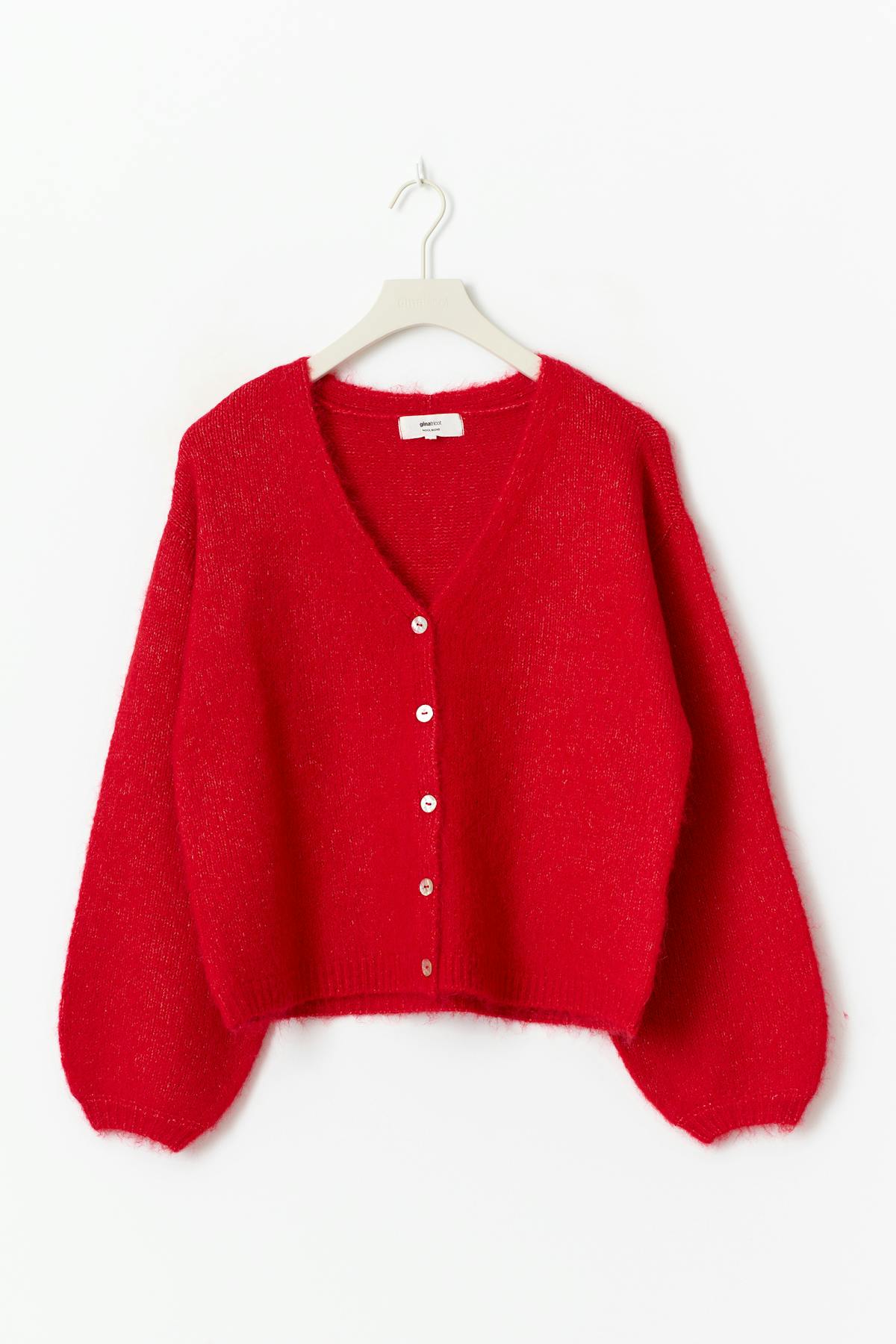 V-neck knitted cardigan - High risk red