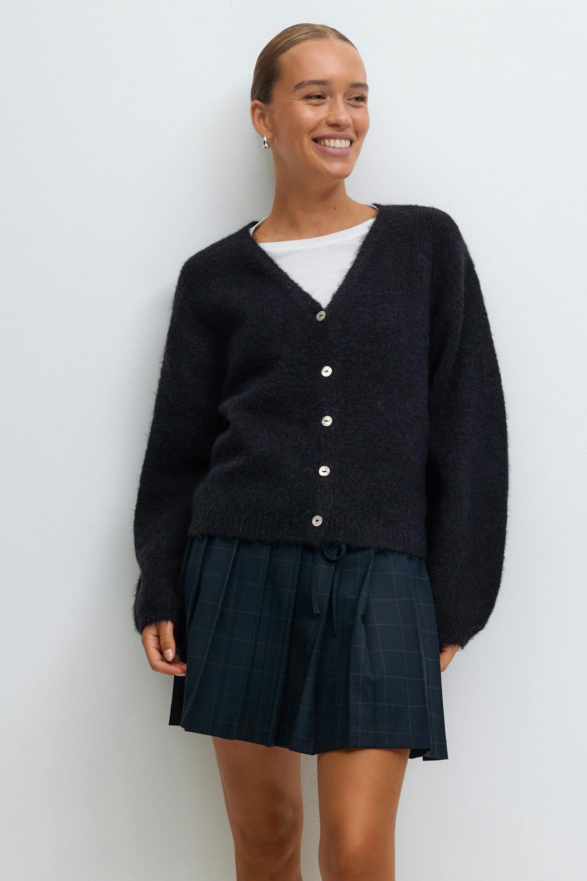 V-neck knitted cardigan - Chocolate brown