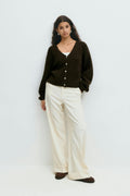 V-neck knitted cardigan - Vanilla yellow