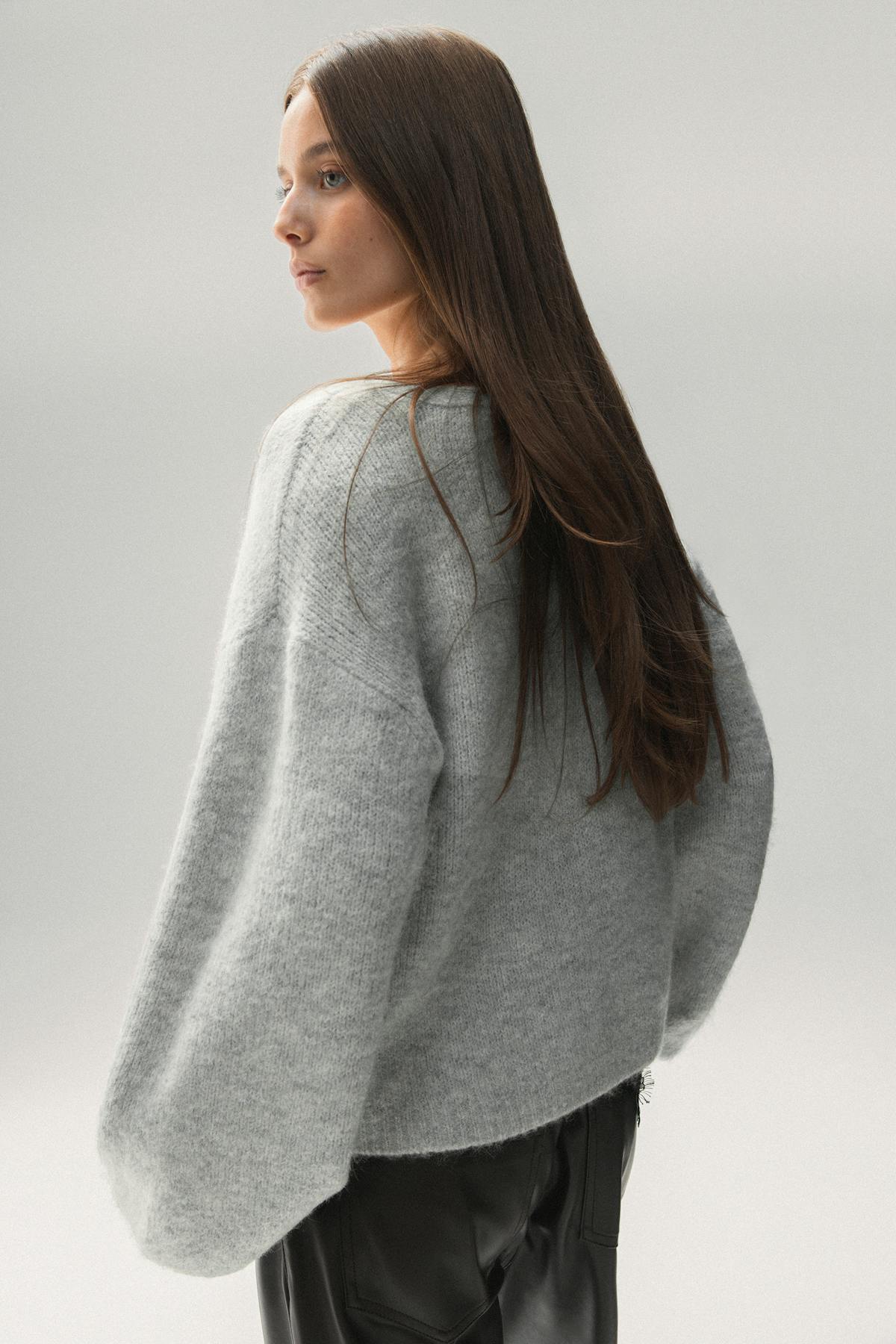 V-neck knitted cardigan - Lt grey melange