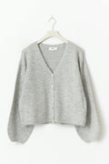 V-neck knitted cardigan - Lt grey melange