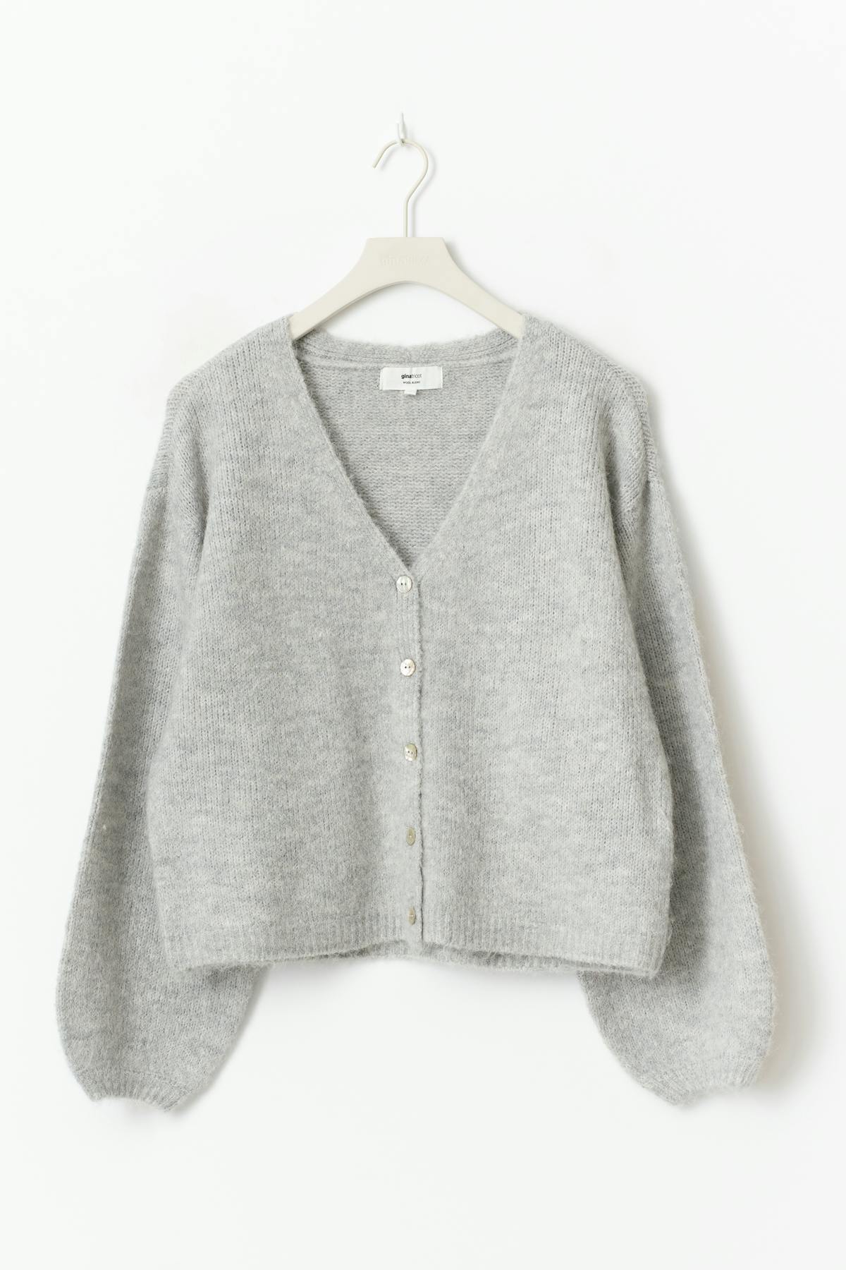 V-neck knitted cardigan - Lt grey melange