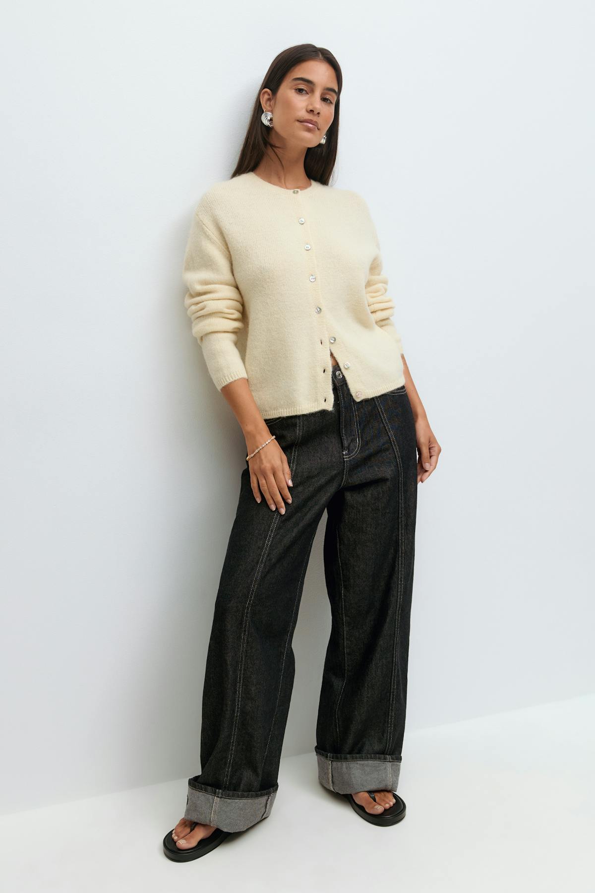 Alpaca blend knitted cardigan - Mid grey mel