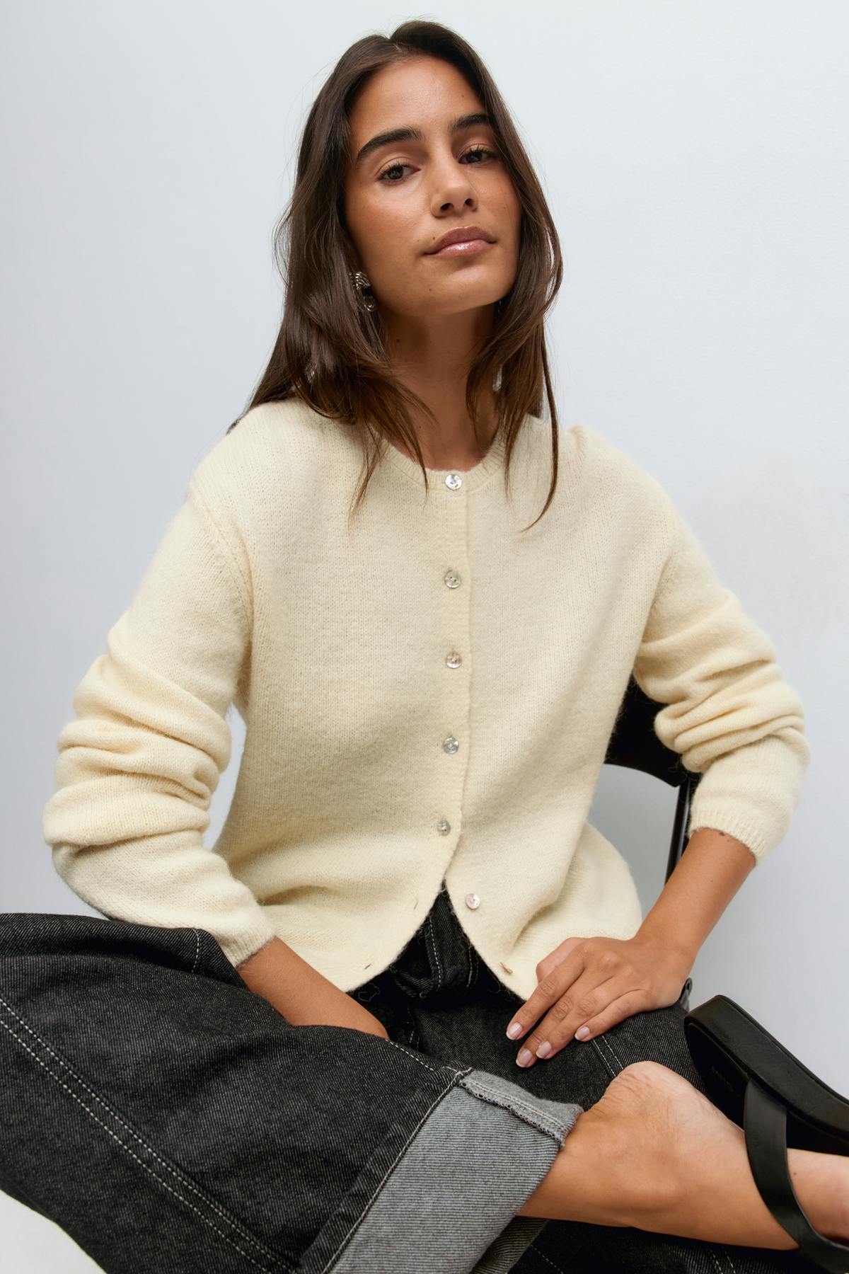 Alpaca blend knitted cardigan - Mid grey mel