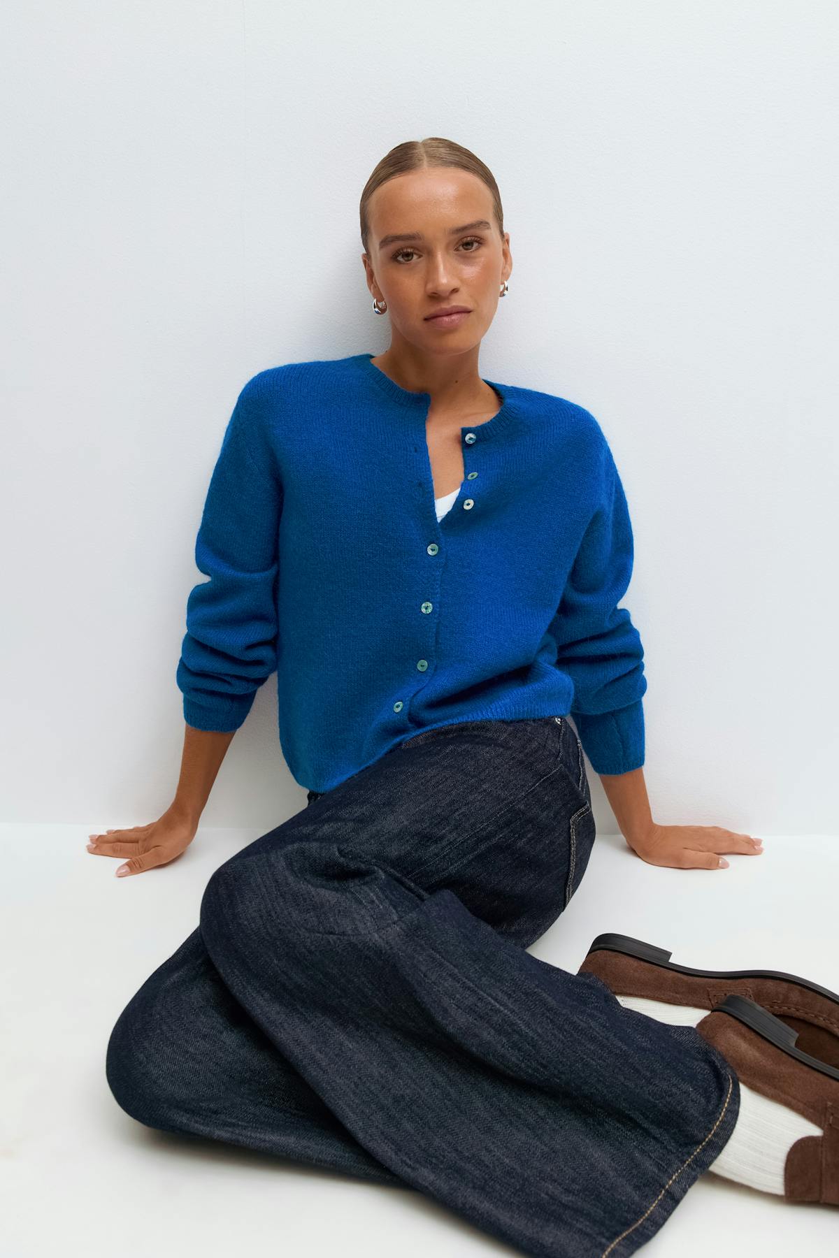 Alpaca blend knitted cardigan - Lt grey melange