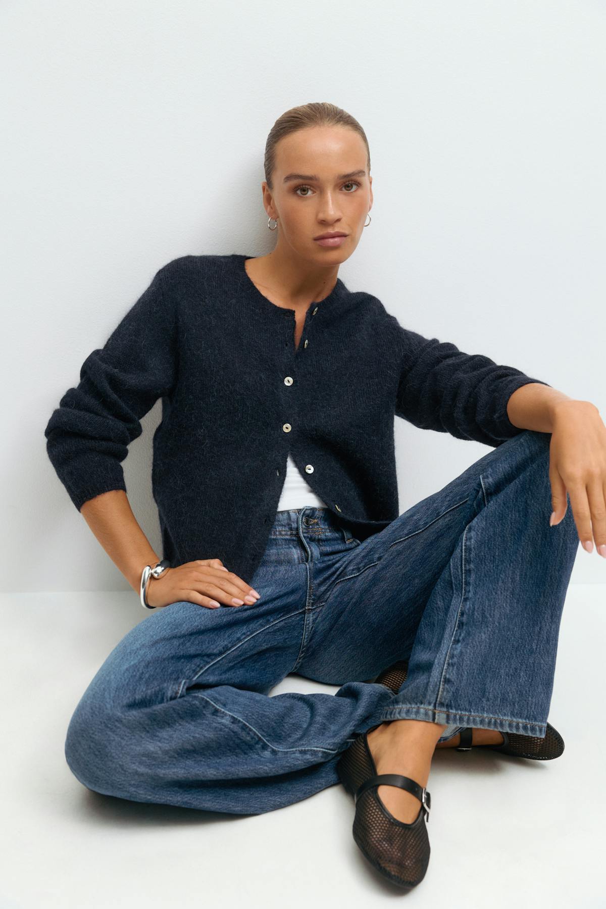 Alpaca blend knitted cardigan - Olympian blue