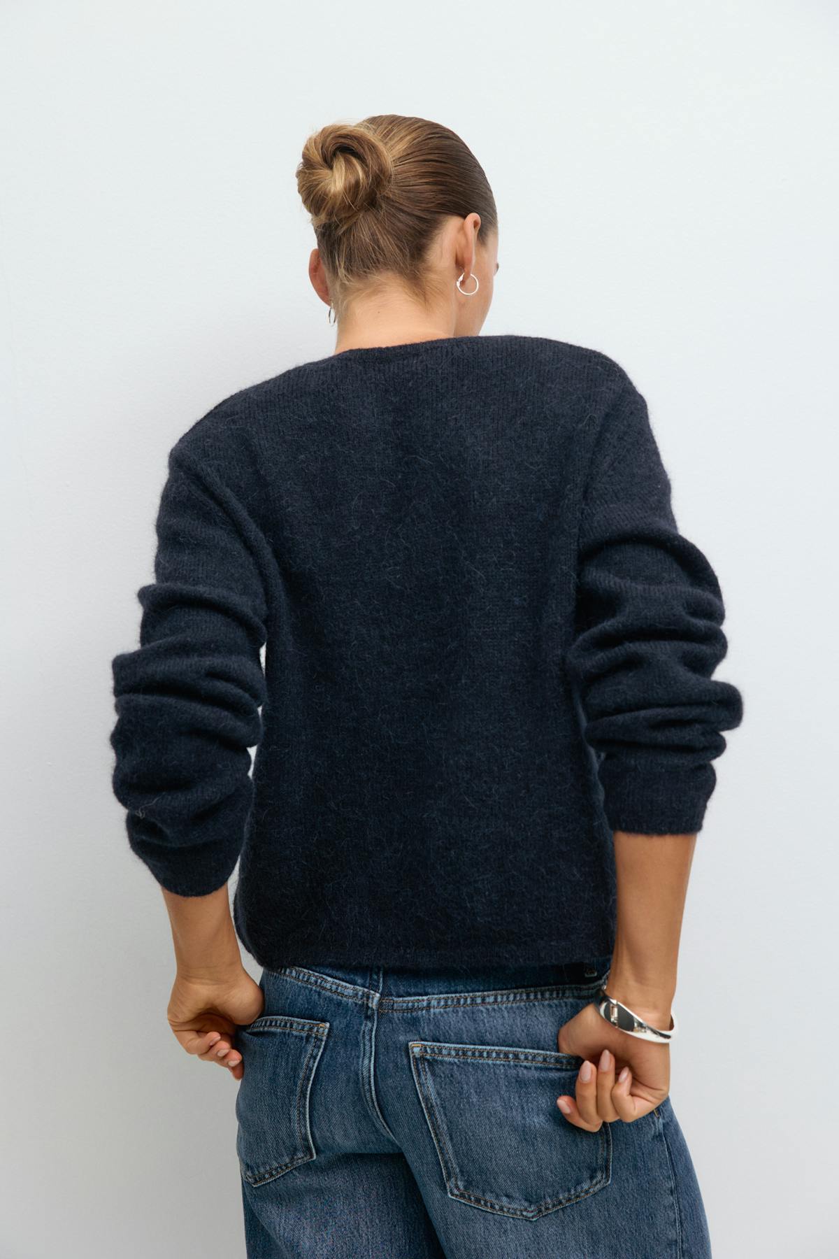 Alpaca blend knitted cardigan - Olympian blue