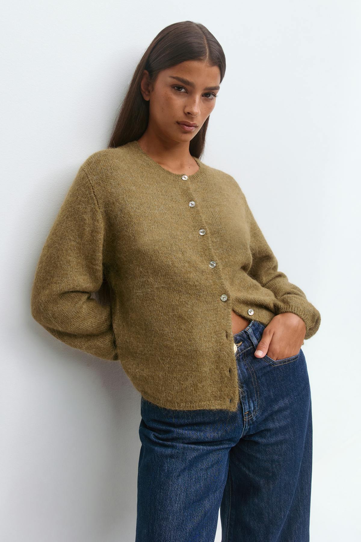 Alpaca blend knitted cardigan - Marron foncé