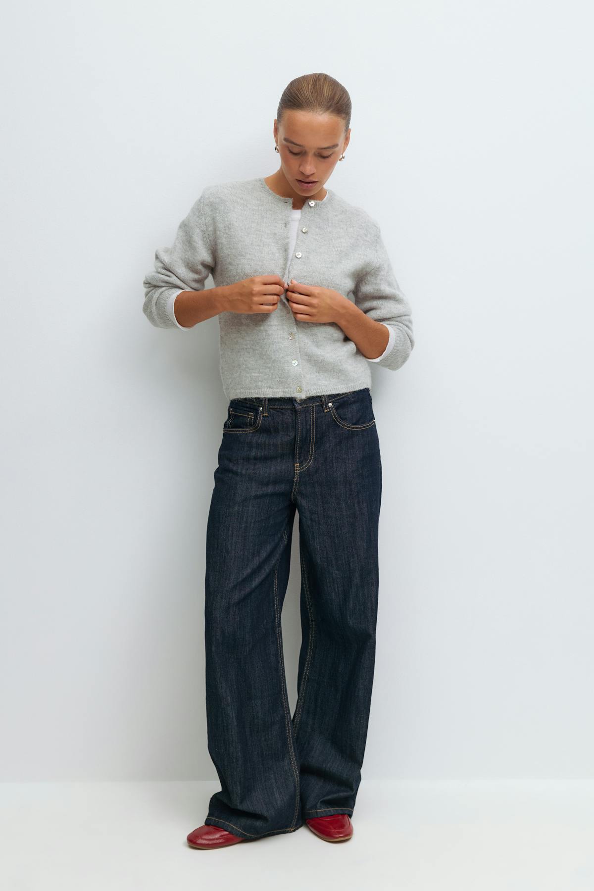 Alpaca blend knitted cardigan - Lt grey melange