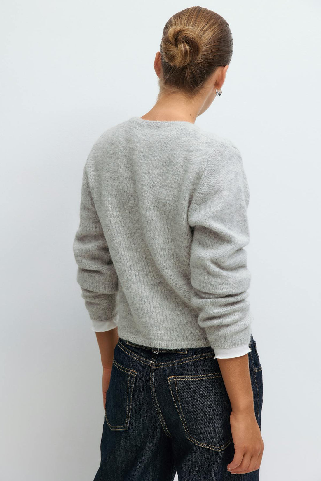 Alpaca blend knitted cardigan - Lt grey melange