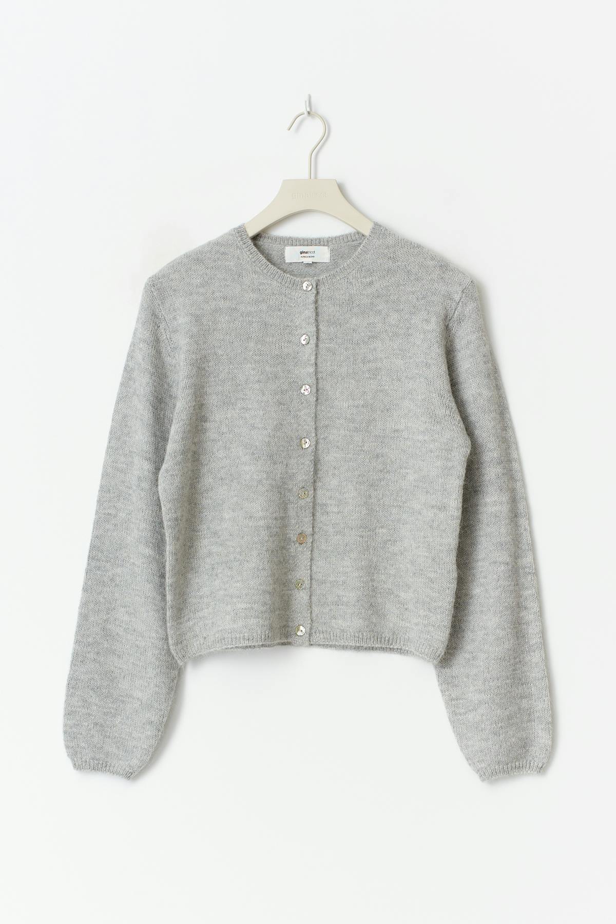 Alpaca blend knitted cardigan - Lt grey melange