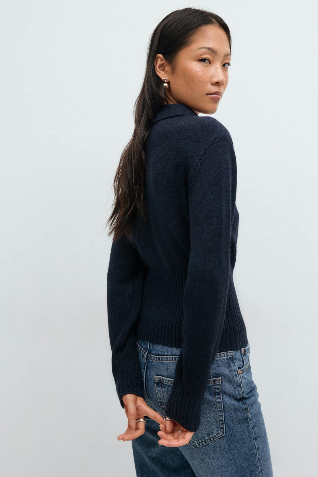 Collar knitted sweater - Navy blazer