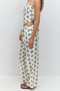 Drawstring satin trousers - Crème