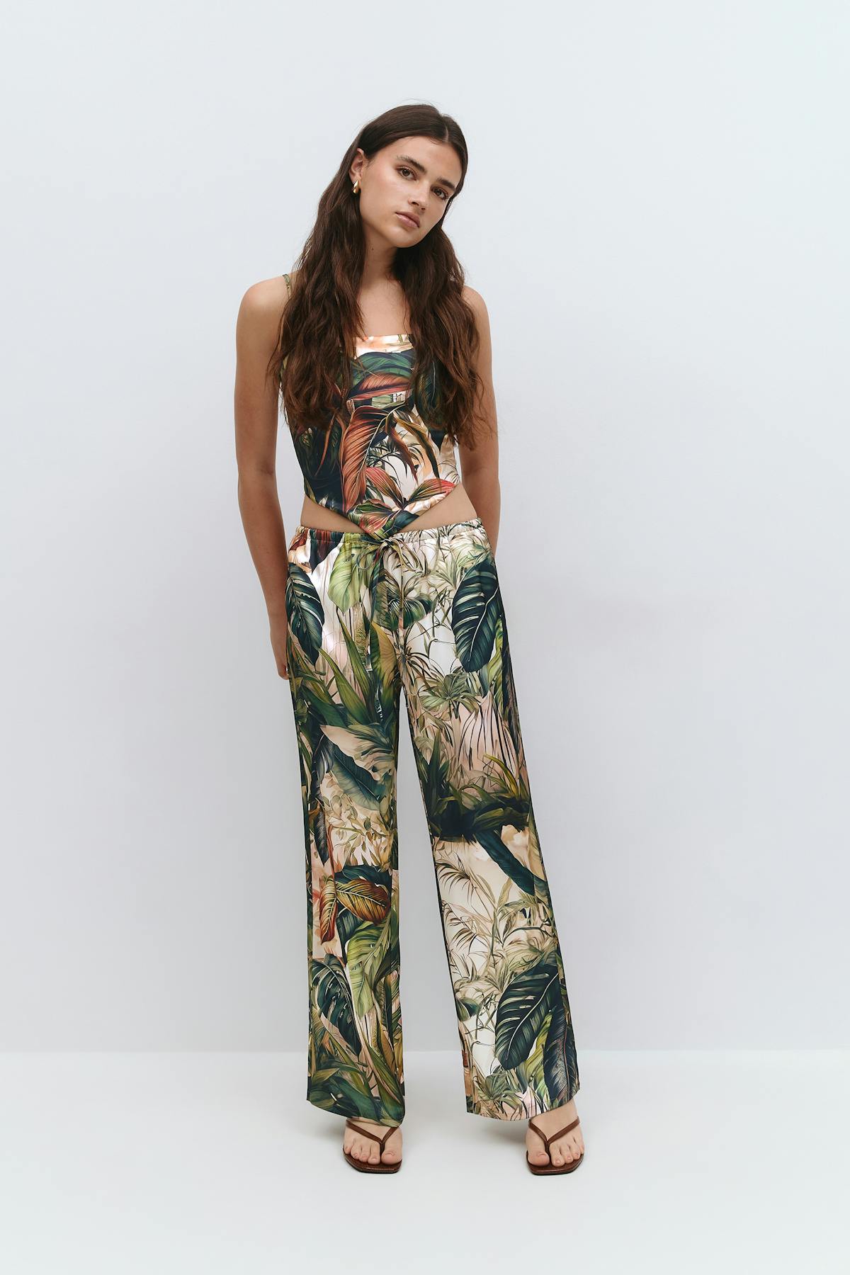 Drawstring satin trousers - Marron foncé