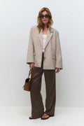 Drawstring satin trousers - Marron foncé