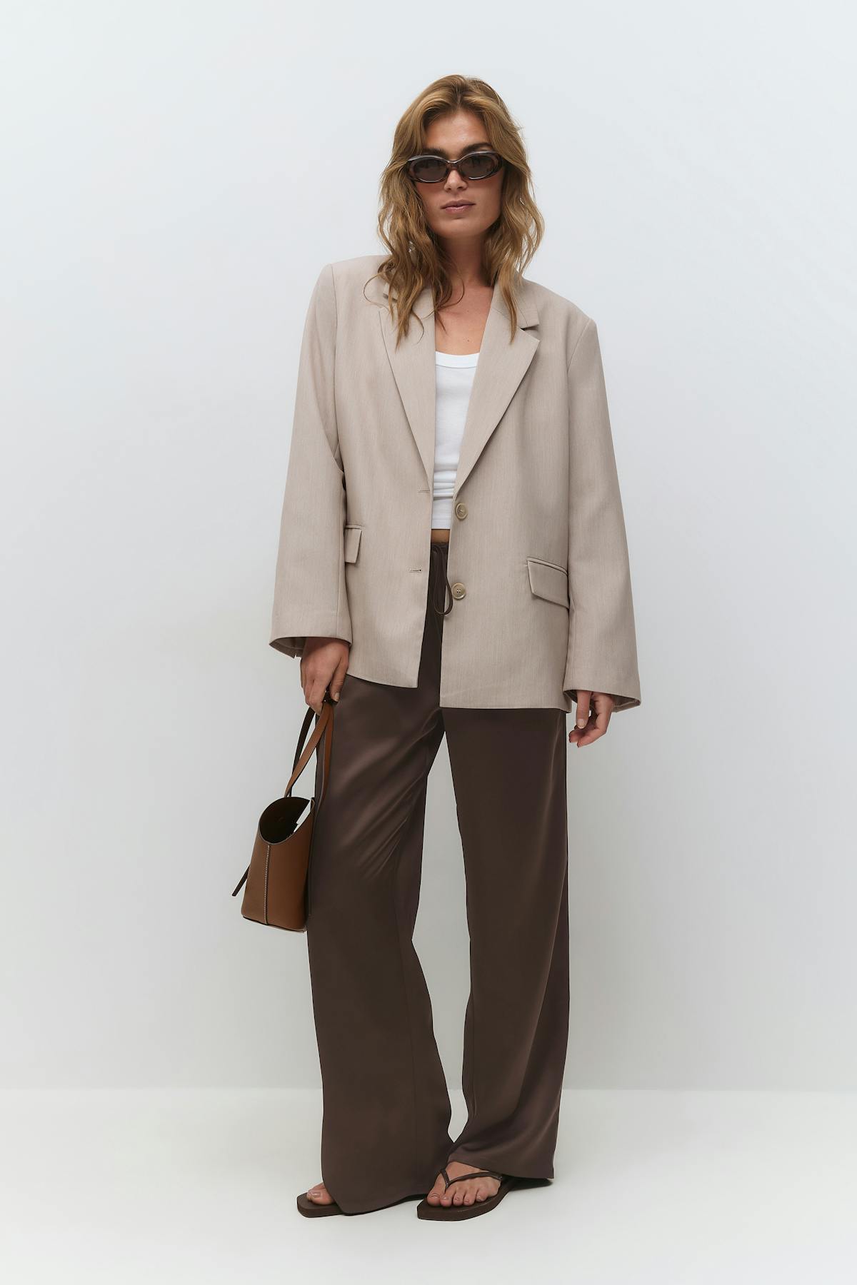 Drawstring satin trousers - Marron foncé